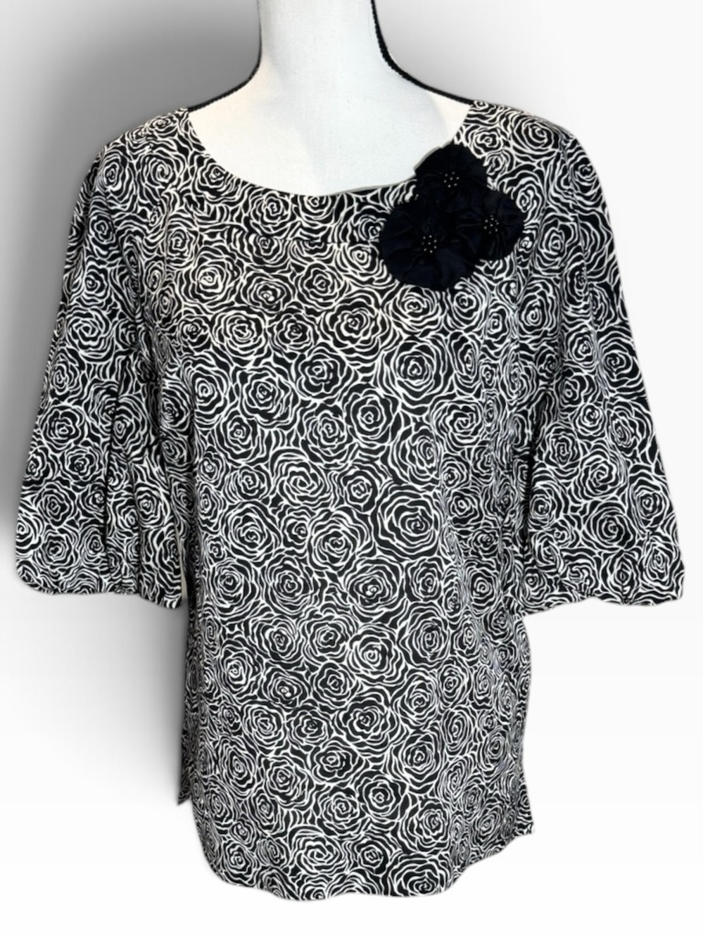 Lilly Pulitzer Puff-sleeve Blouse Black & White Floral Small